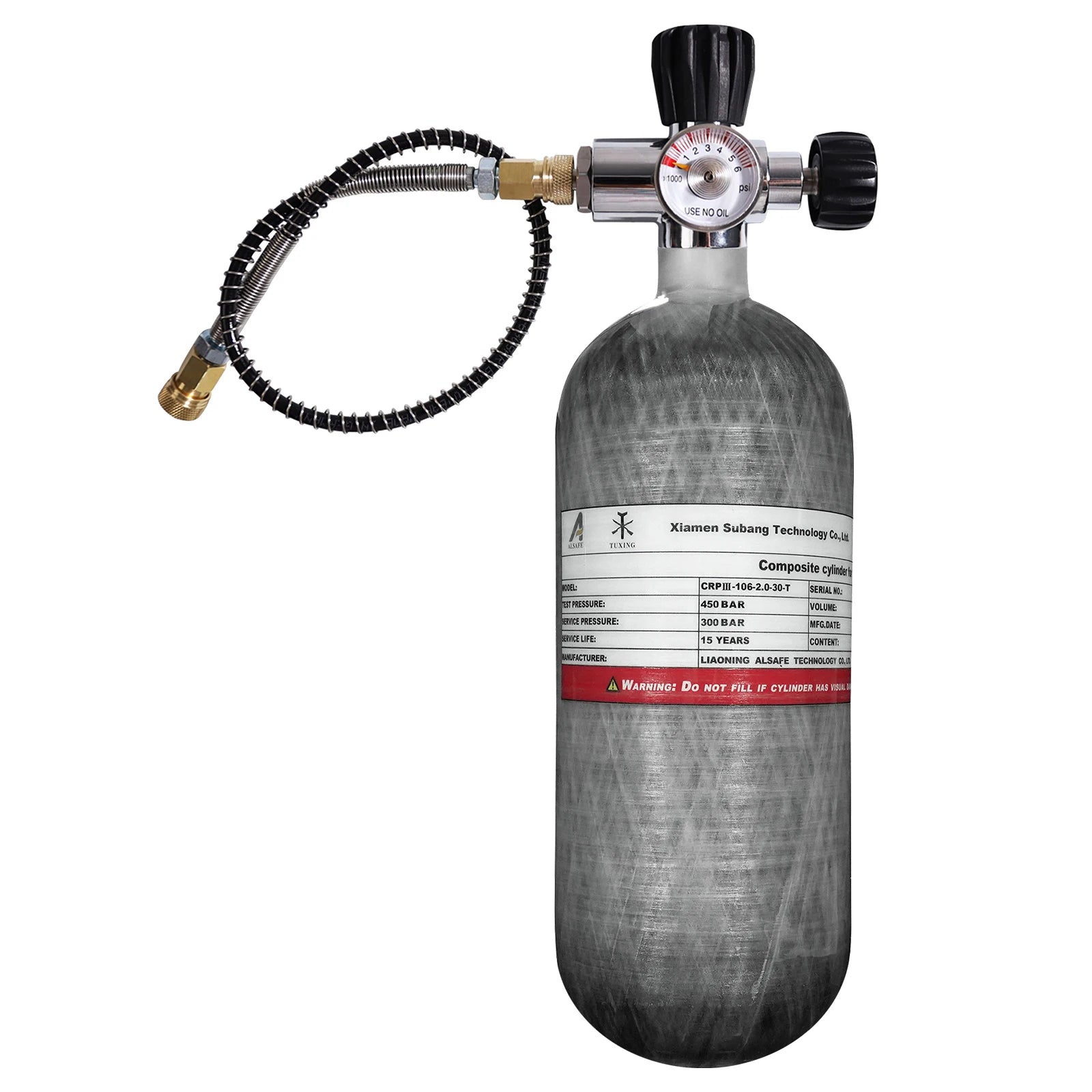 TUXING 4500Psi 2L Carbon Fiber Cylinder High Pressure Tank Scuba Diving Tank with Fill Station Regulator Joint Valve M18*1.5