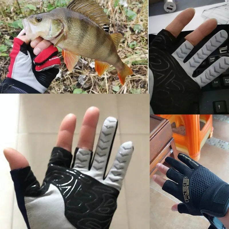 RBB Anti-slip Fishing Gloves Three Fingers Cut Supplies New Fishing Outdoor Sports Breathable Fishing Equipment
