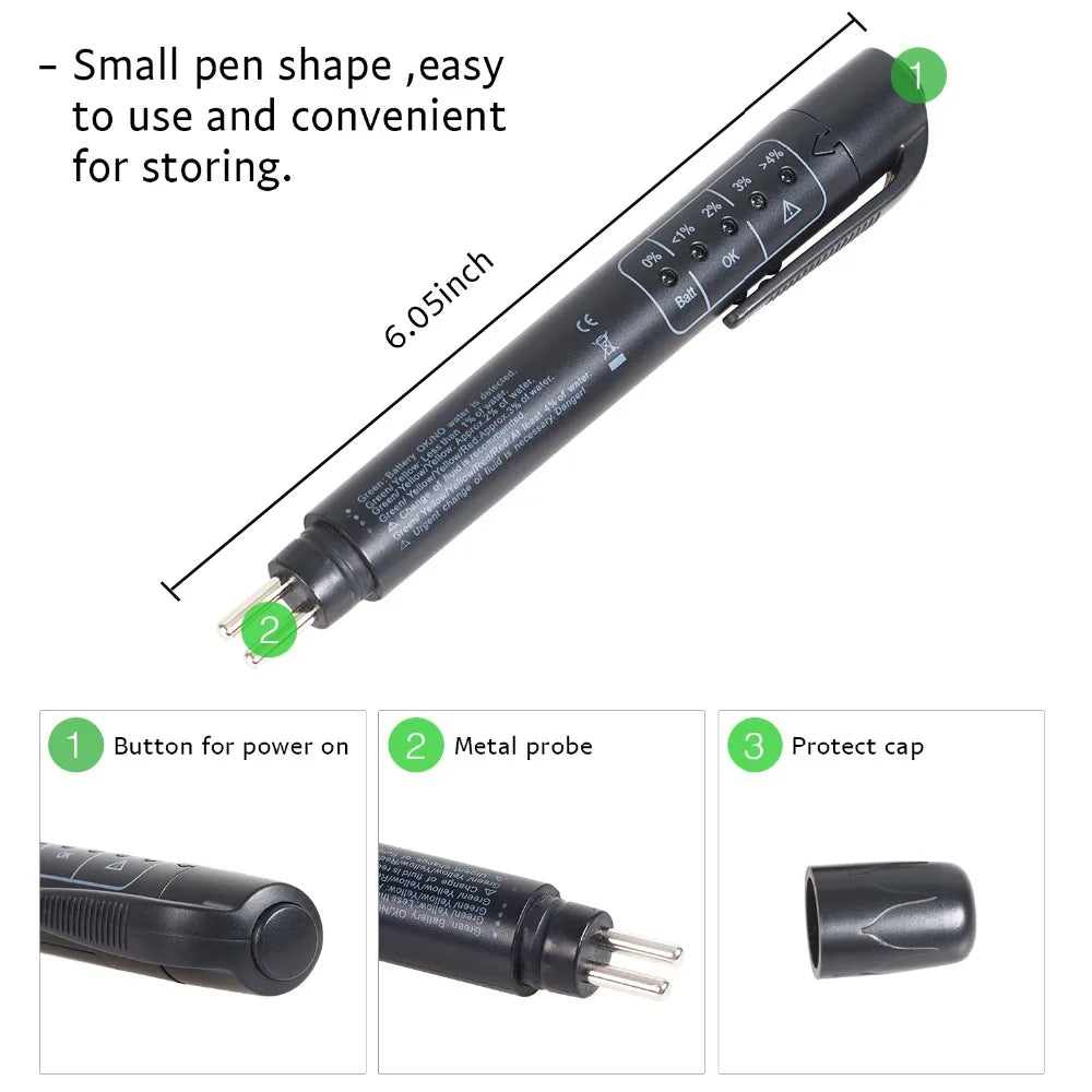 Auto Liquid Testing Brake Fluid Tester Pen for DOT3/DOT4 5 LED Indicator Display Brake Oil Analyze Quality Check Car Accessories