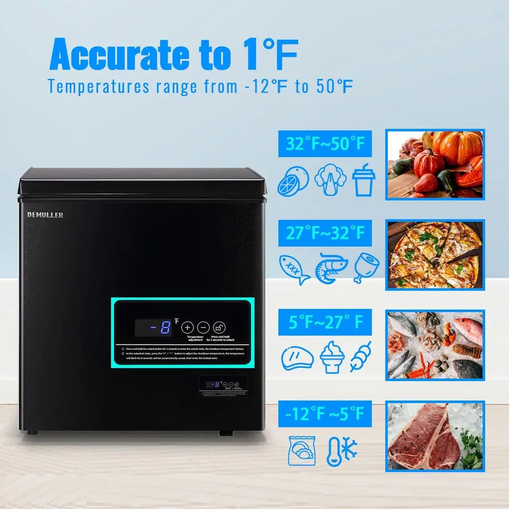 Large Capacity Chest Freezer Mini Deep Freezers Down to 11.2 with TWO Removable Baskets Freestanding Black Compact Size for Hom
