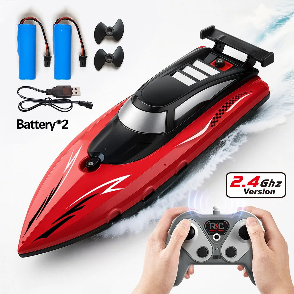 RC Remote Control Speed Boat 2.4GHz High-Speed Racing Boat Dual Propeller Waterproof Electric Toy for Kids Pool Lake Outdoor Fun