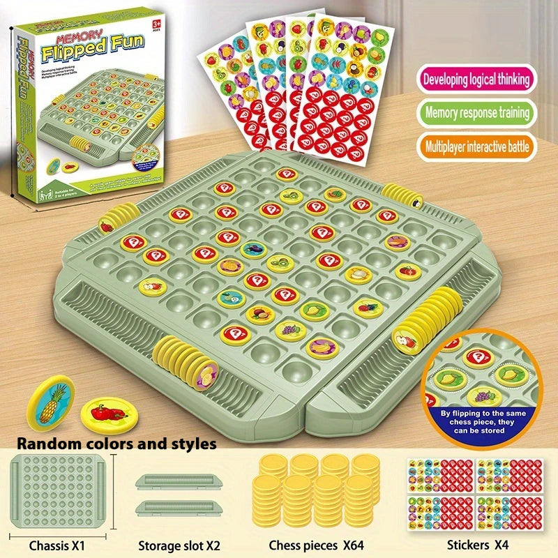 4 Player Interactive Memory Matching Board Game - Colorful Fruit & Animal Sliding Puzzle for Family Fun,Ideal for Kids