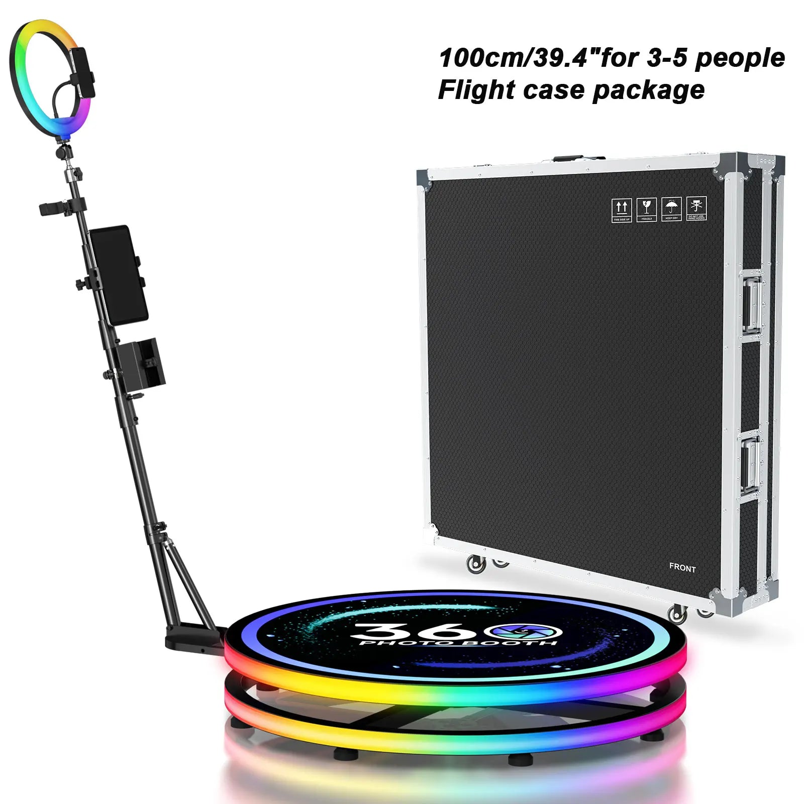 360 Photo Booth for Video with App Control Rotating 360photo Booth Degree Photobooth Machine with RGB Ring Light for Party Event