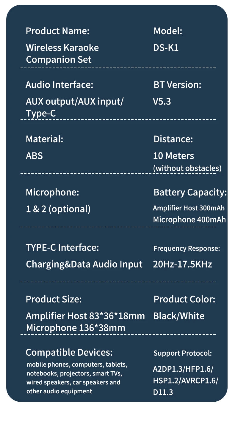 Wireless Karaoke Companion Bluetooth 5.3 Dynamic Microphone KTV DSP Mixer System 3.5MM AUX Type-C Amplifier Host For Speaker Car