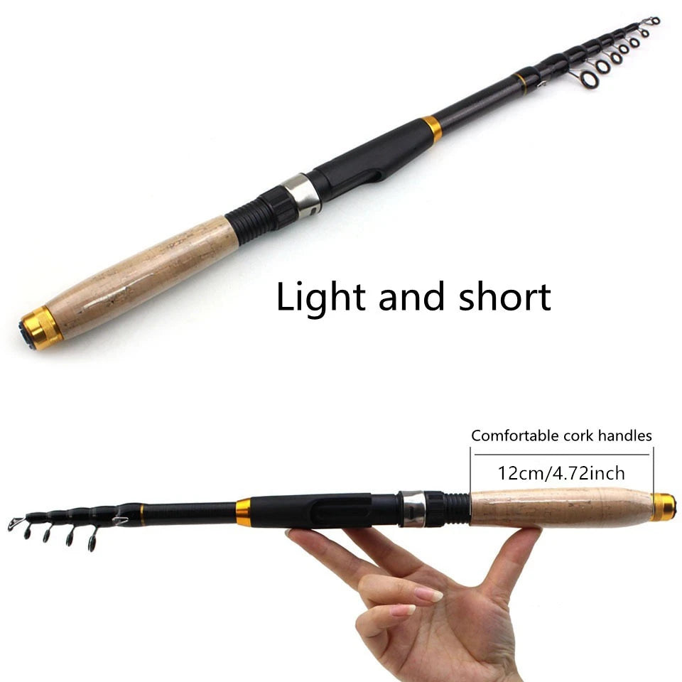 Fishing rod Portable carbon fiber telescopic with cork-like handle travel rotating rod 1.8 M /5.9FT to 3.6M /11.8 FT