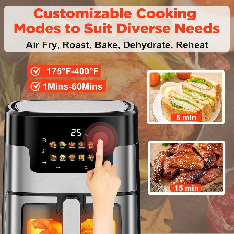 Large Capacity Air Fryer Visual Intelligent Fully Automatic Household Air Fryer Anti Scald Handle Suitable for Chicken And Fish