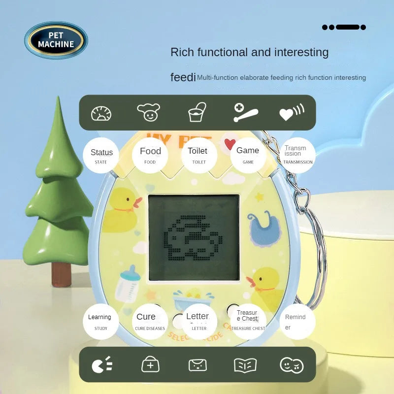 2Pcs Cute Cartoon Mini Handheld Electronic Pet Game Console Random Color Virtual Pet Raising Machine Electronic Toy