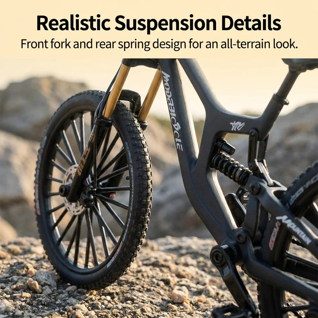 European bikes 1:8 Alloy Mountain Bike Model With Base Features Realistic Gears Dual Suspension, Perfect for Cycling Enthusiasts