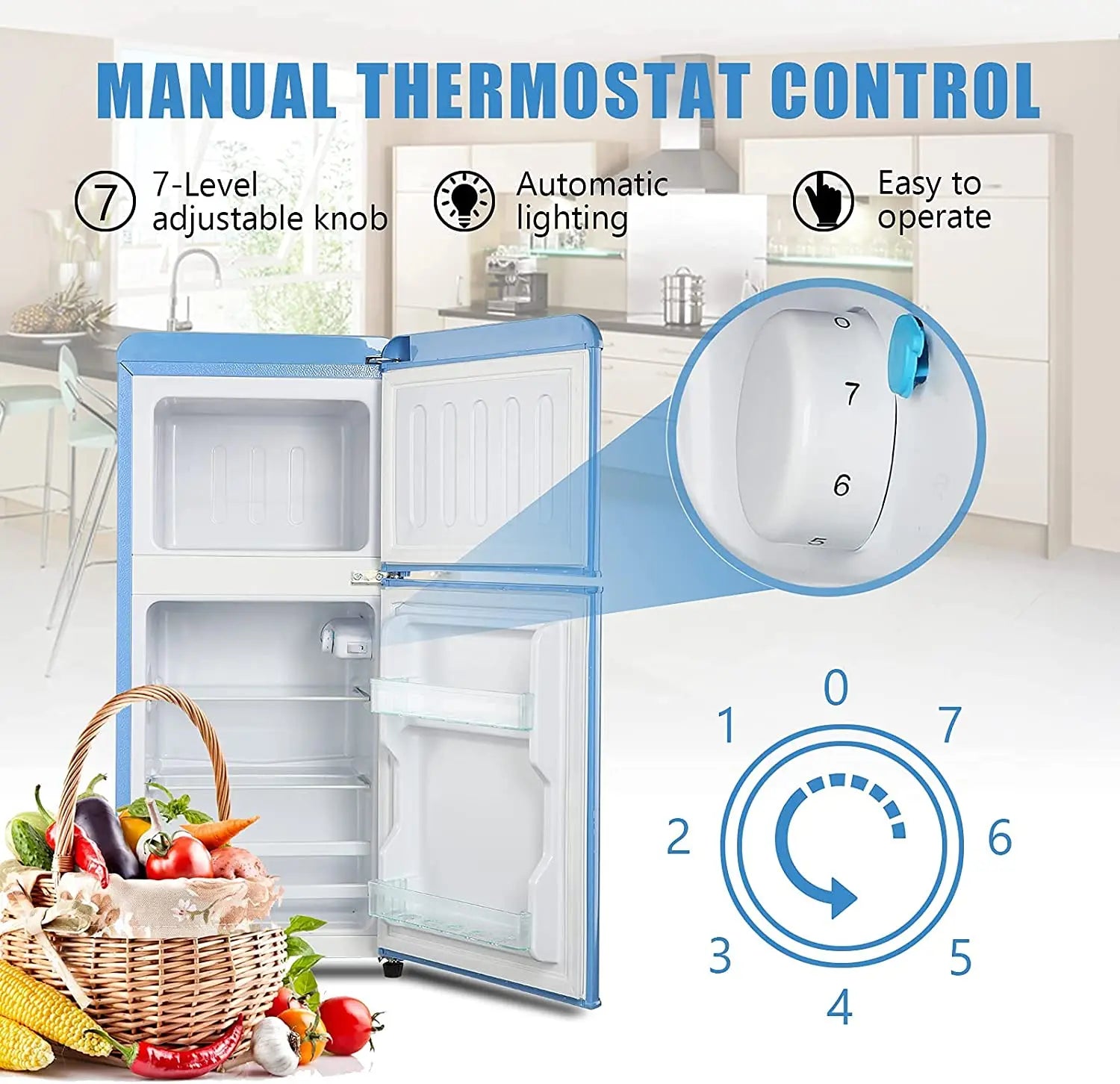 Double Door Compact Refrigerator, Mini Fridge with Freezer (Retro Design)