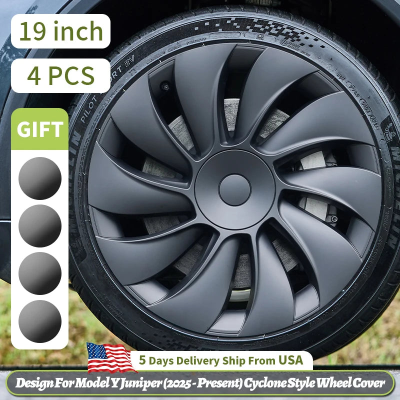 4PCS for Tesla Model Y 2025-2026 Juniper 19 Inch Smooth Style Hubcap Hub Cap Full Rim Cover Replacement Wheel Cap Accessories