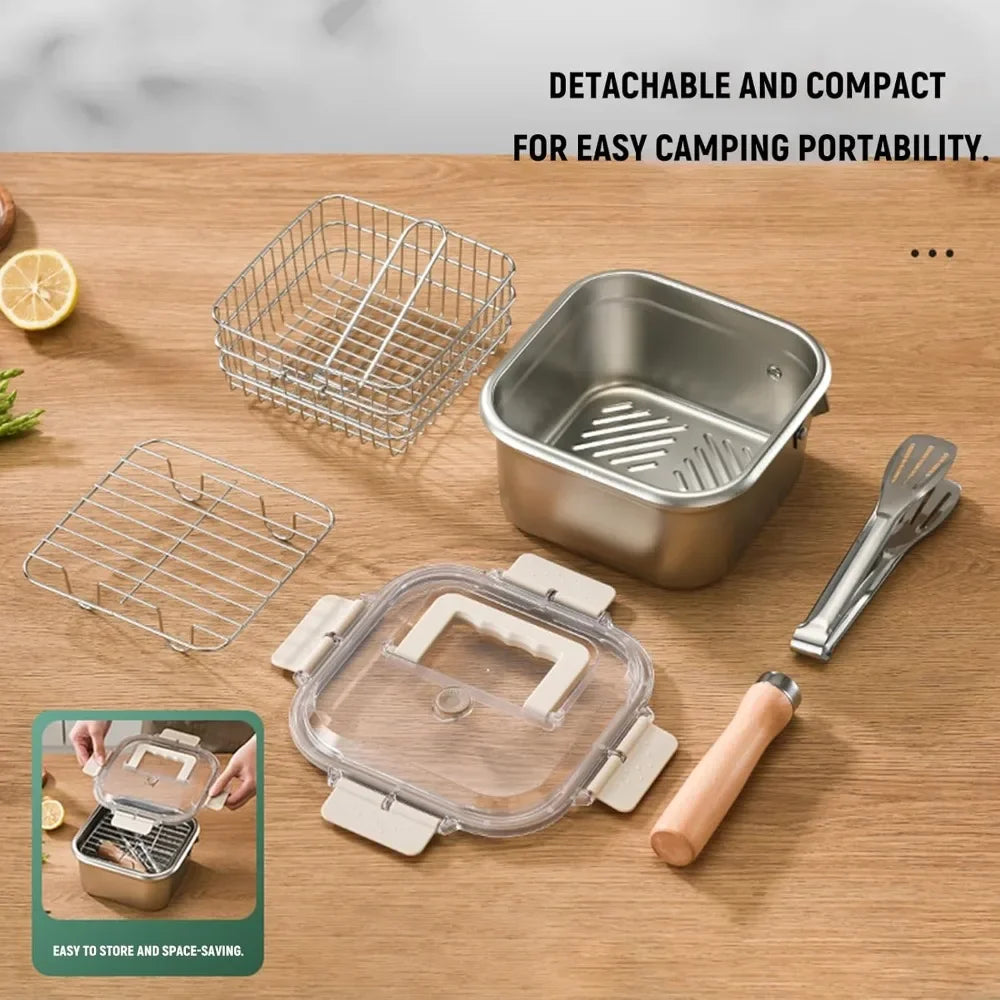 MultiFunction Frying Cooker Set Portable Stainless Steel Deep Fryer Pot with Basket Tongs Oil Drip Rack Household Frying Pan Set