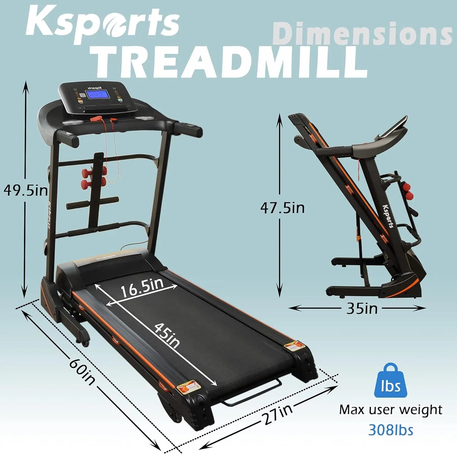 Foldable 16.5 Inch Cardio Fitness Portable Treadmill with Bluetooth Connectivity, LCD Display, and Tracking Apps for, Custom