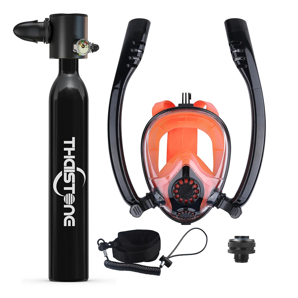 THAISTONE Diving Tank with Snorkel Mask 0.5L Mini Scuba Portable Lungs Oxygen Cylinder Full Face Diving Mask 5-10 Mins