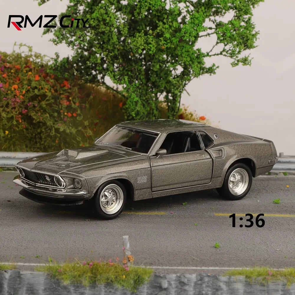 1:36 Ford Mustang Boss 429 Toy Car For Children RMZ CiTY Diecast Vehicle Miniature Pull Back Display Collection Gift For Boys