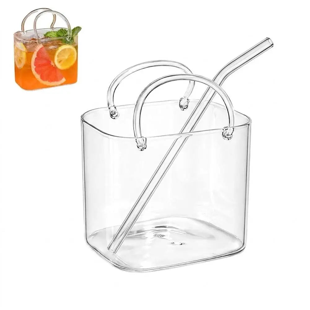 Portable Handbag Glass Cup Creative Cocktail Glasses Cups Funny Fruit Wine Glass Cups Ins Style Bag Glass With Straw Bar Tools