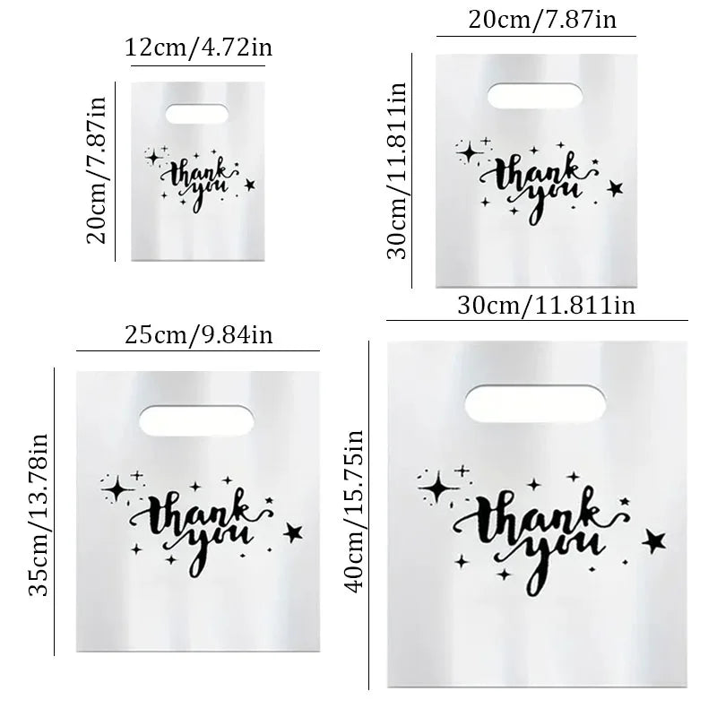 30/50/100PCS plastic thank-you bags with handles, small commercial shopping bags, gift bags, retail boutiques, clothing stores