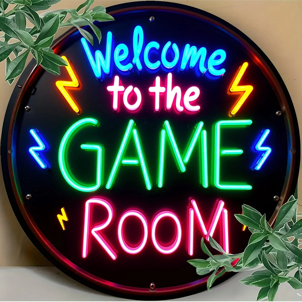 2D Flat, 1pc Neon-like Glow Game Room Sign - Welcome to The Game Room Metal Wall Decor - Heavy-Duty Iron Construction