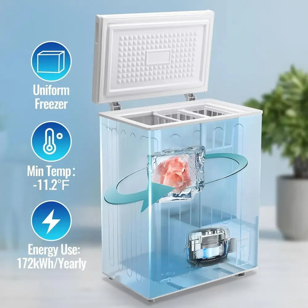 Wheeled Deep Freezer with Top Open Door, 2 Removable Baskets, 7 cu. ft. Capacity, White for Kitchen Storage