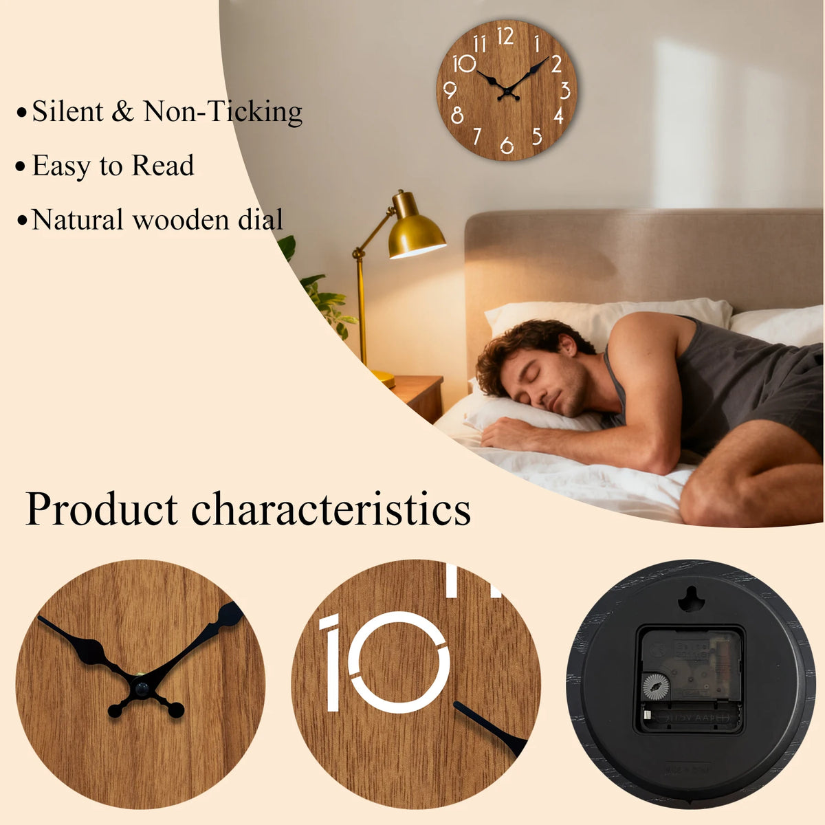 10 Inch Modern Wooden Wall Clock Minimalist Decor for Living Room Bedroom Non Ticking Clock Stylish Gift Home Decor Enthusiasts