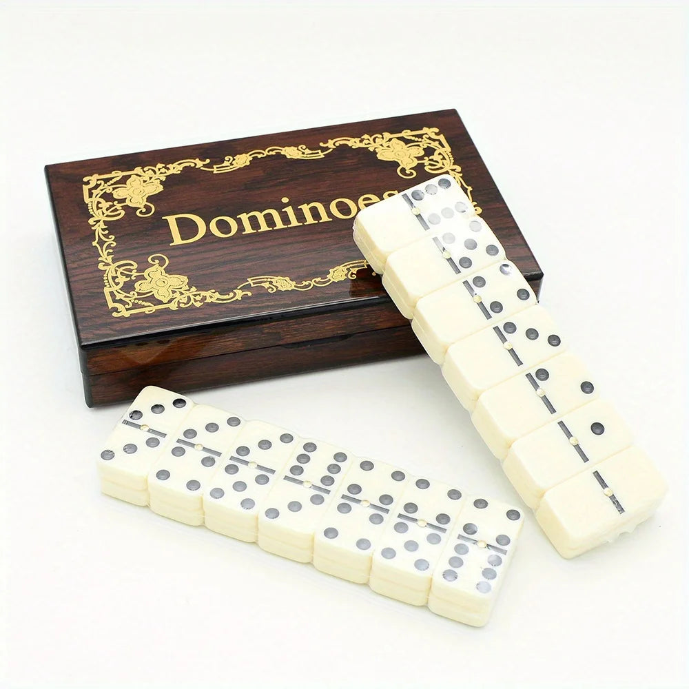 Classic Six-Dot Premium Wooden Domino Set for Family Fun with Elegant Storage Box, Travel-Friendly
