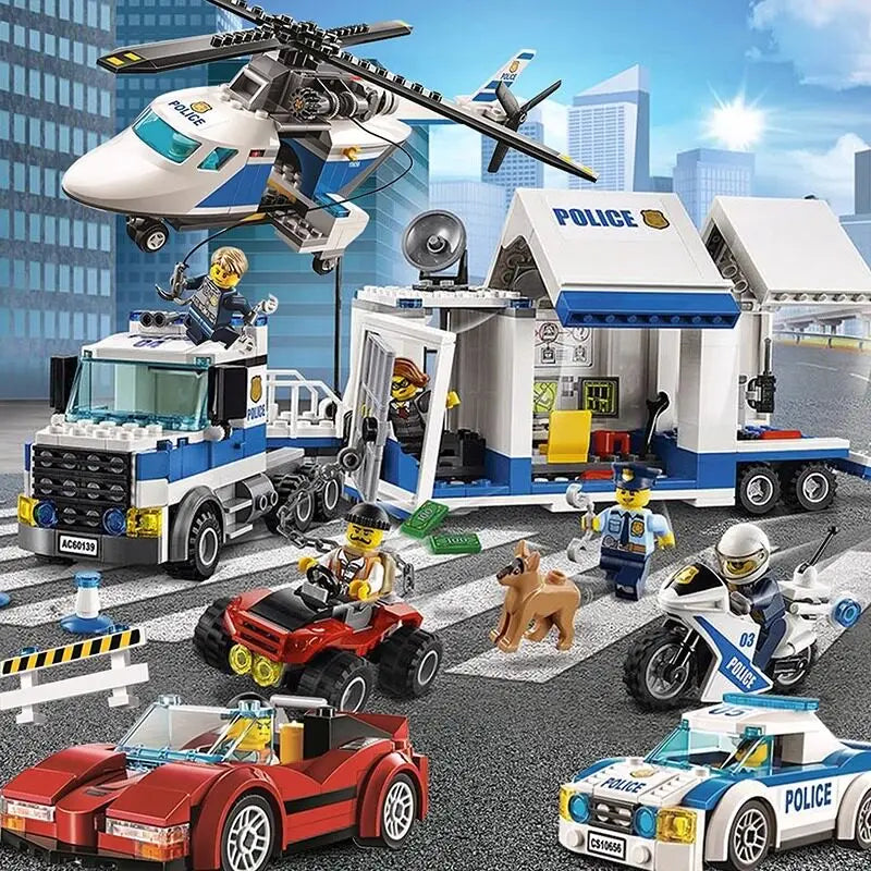 SWAT Police Station Military Building Blocks City Model Set Prison Car Policeman Boat Figures DIY Brick Toy for Kids Boys Gift