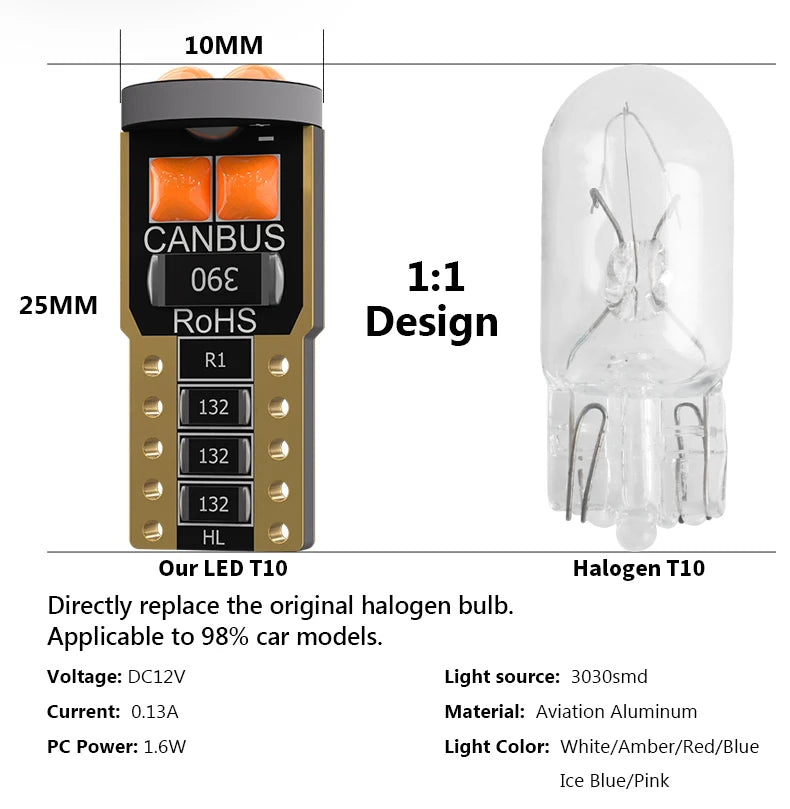 2pcs T10 W5W LED Bulbs 168 194 3030 6SMD Canbus No Error Super Bright Car Interior Clearance License plate light Dome Lamp White