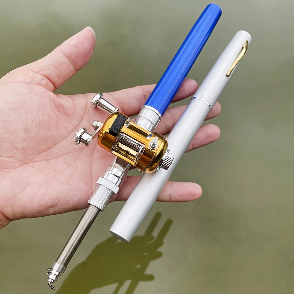 Pocket Ice Fishing Rod & Reel Combo set Pen Shape Telescopic Portable Complete Kit for River Lake Winter Fishing Outdoors