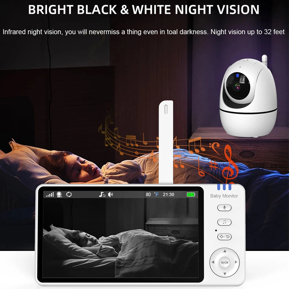 Monitor your little one with ease using this 5.0-inch video baby monitor—featuring a wireless pan-tilt camera, two-way audio, night vision, wake-up, and USB charging for convenience and security!