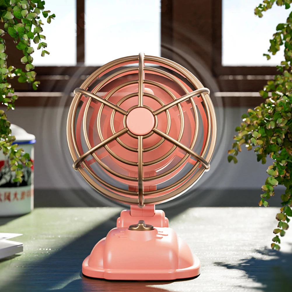 1Pc Retro USB Charging Handheld Fan Silent Mini Fan Summer Portable Outdoor Travel Office Mini Fan Ultra Quiet Folding Mini Fan