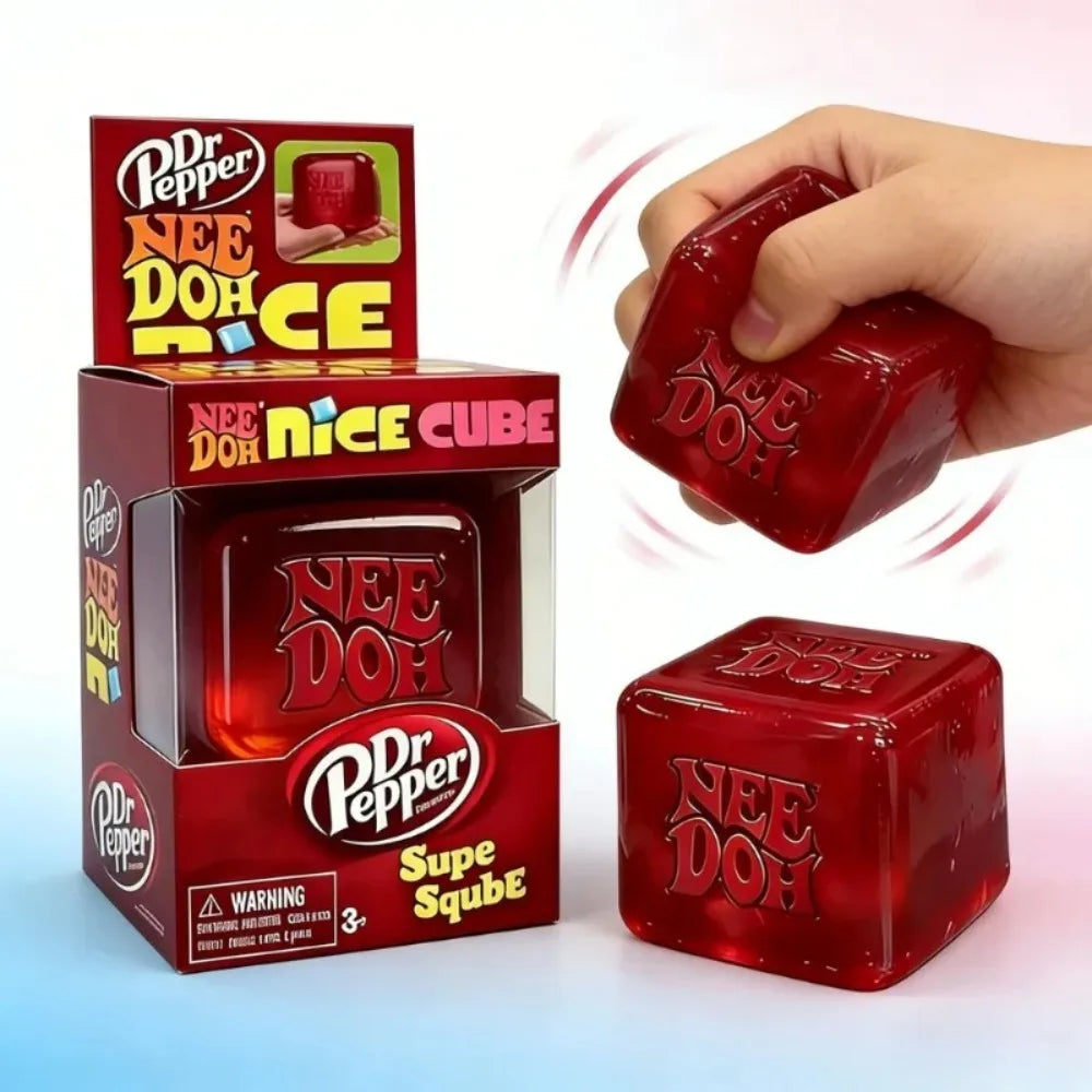 Schylling NeeDoh Nice Cube Super Squeeze Fidget Toy, Translucent Red Stress Relief Squishy Cube, BPA-Free Toy for Kids Adults