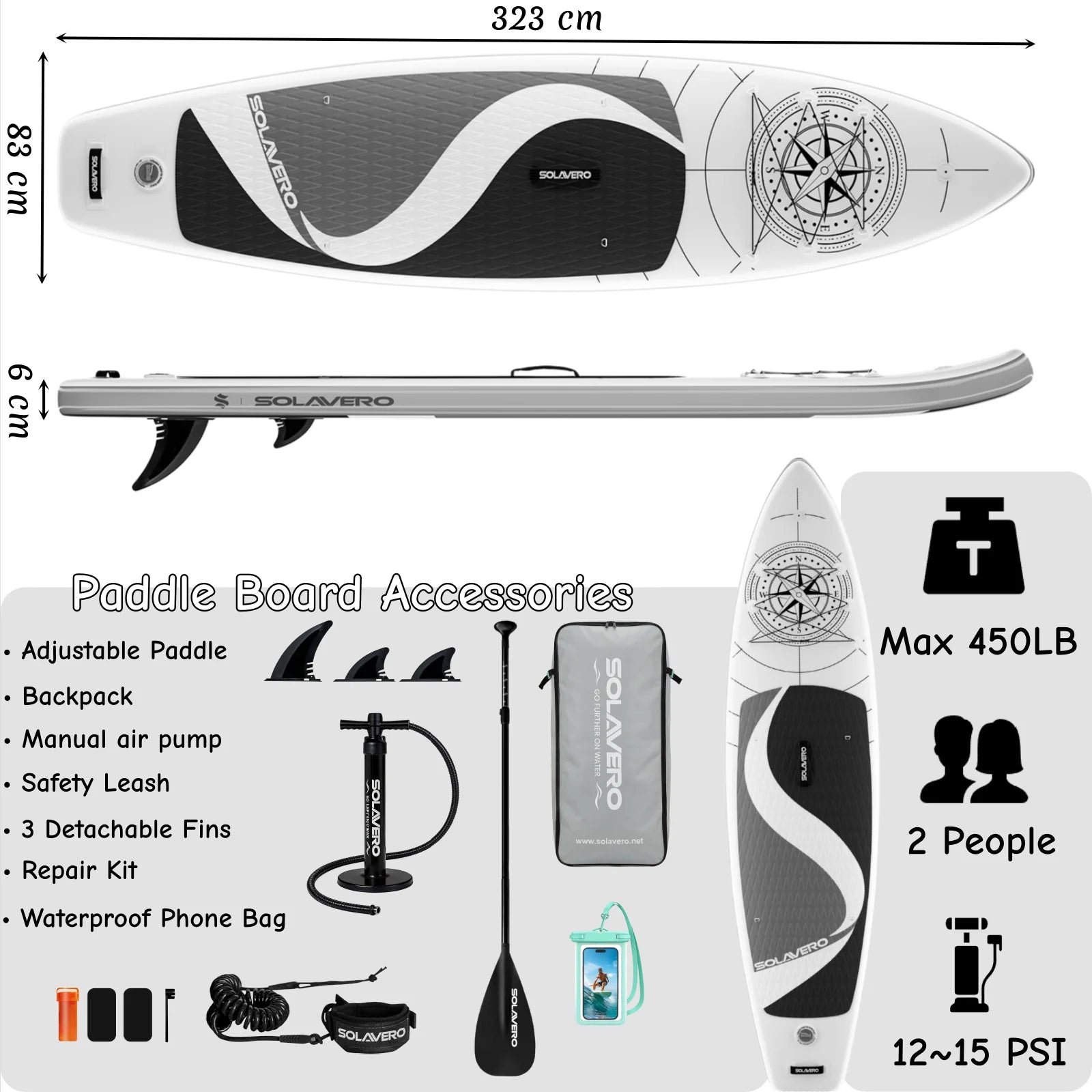 Stand Up Paddle Board, Inflatable Paddle Board with Premium Accessories, SUP Board with Non-Slip EVA Deck, Suitable for Sea Lake