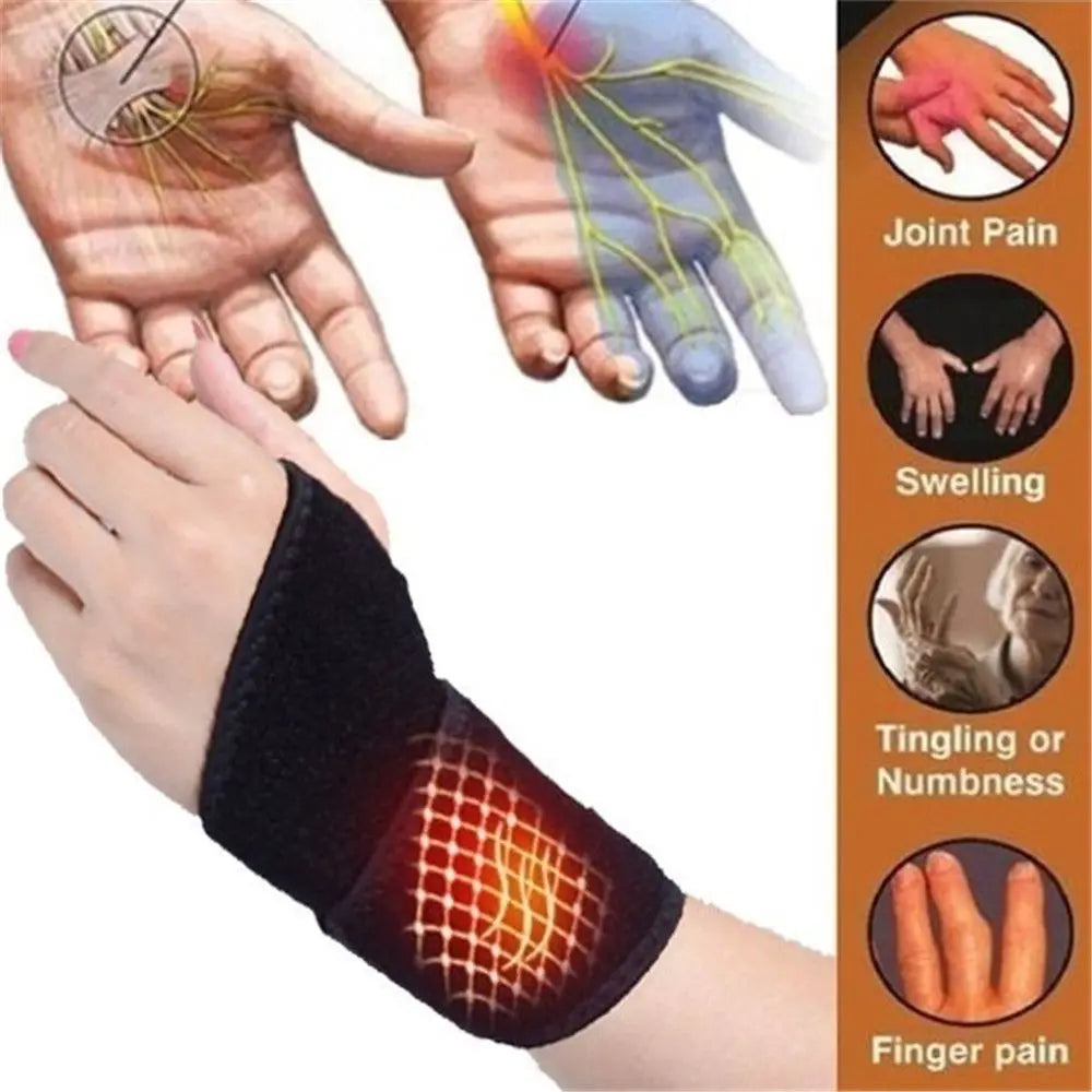 1 Pair Tourmaline Self-Heating Wrist Brace Sports Protection Wrist Belt Far Infrared Magnetic Therapy Pads Braces Health Care