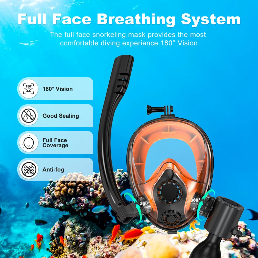 THAISTONE Diving Tank with Snorkel Mask 0.5L Mini Scuba Portable Lungs Oxygen Cylinder Full Face Diving Mask 5-10 Mins