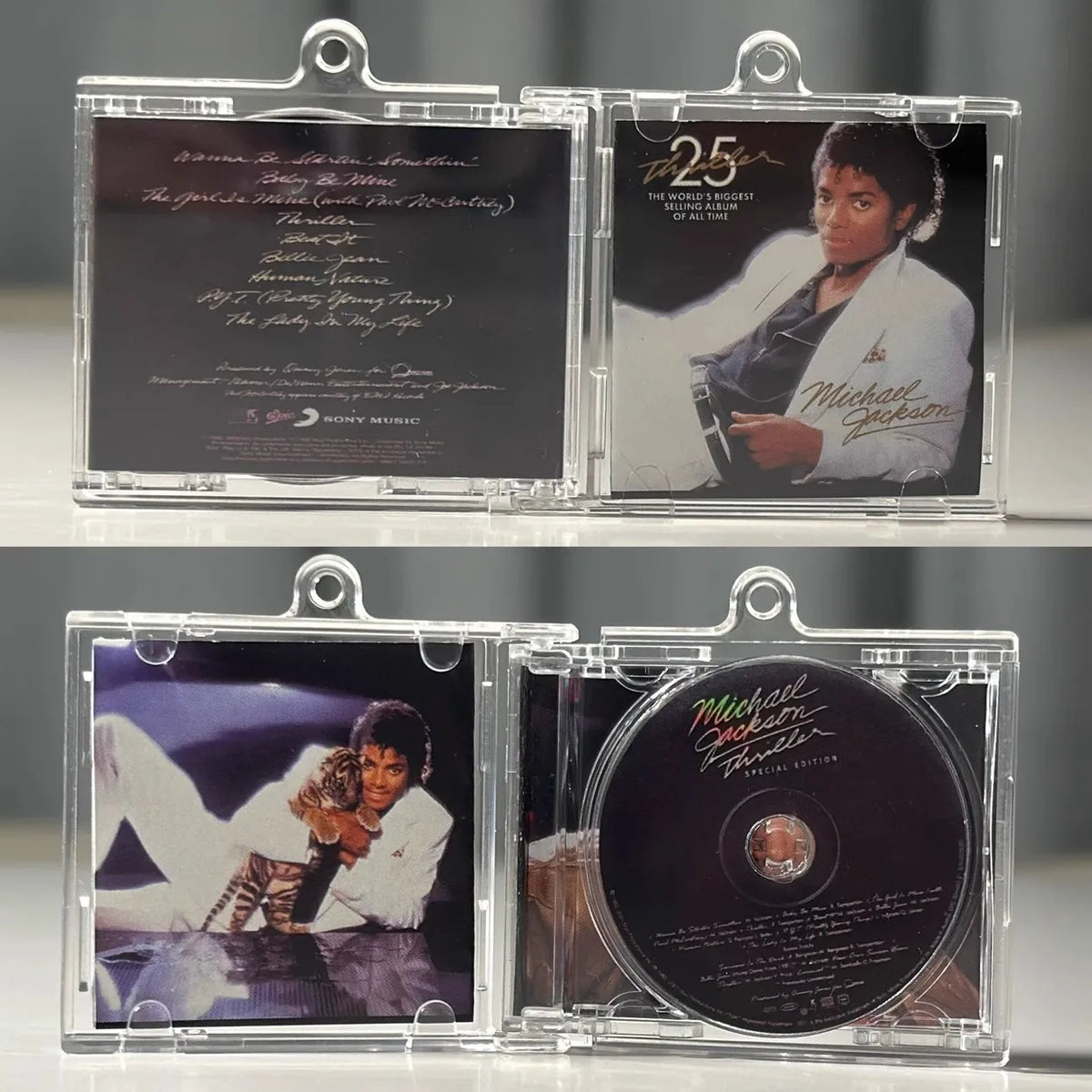 Classic Pop Michael Jackson MJ MINI Music CD NFC Keychain Play Song Thriller Album Bad Pendant Cosplay Key ring Acrylic Necklace
