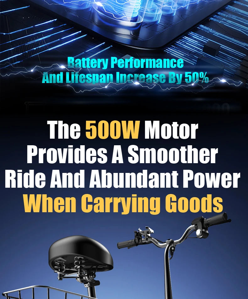 Ride comfortably on this electric scooter with weight-bearing pedals, a powerful 500W motor, and a waterproof lithium battery for a reliable and enjoyable commuting experience.