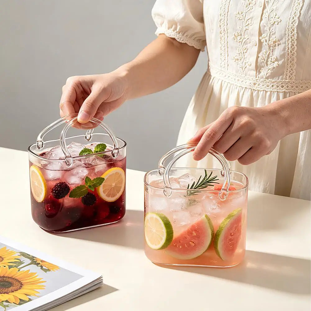 Portable Handbag Glass Cup Creative Cocktail Glasses Cups Funny Fruit Wine Glass Cups Ins Style Bag Glass With Straw Bar Tools