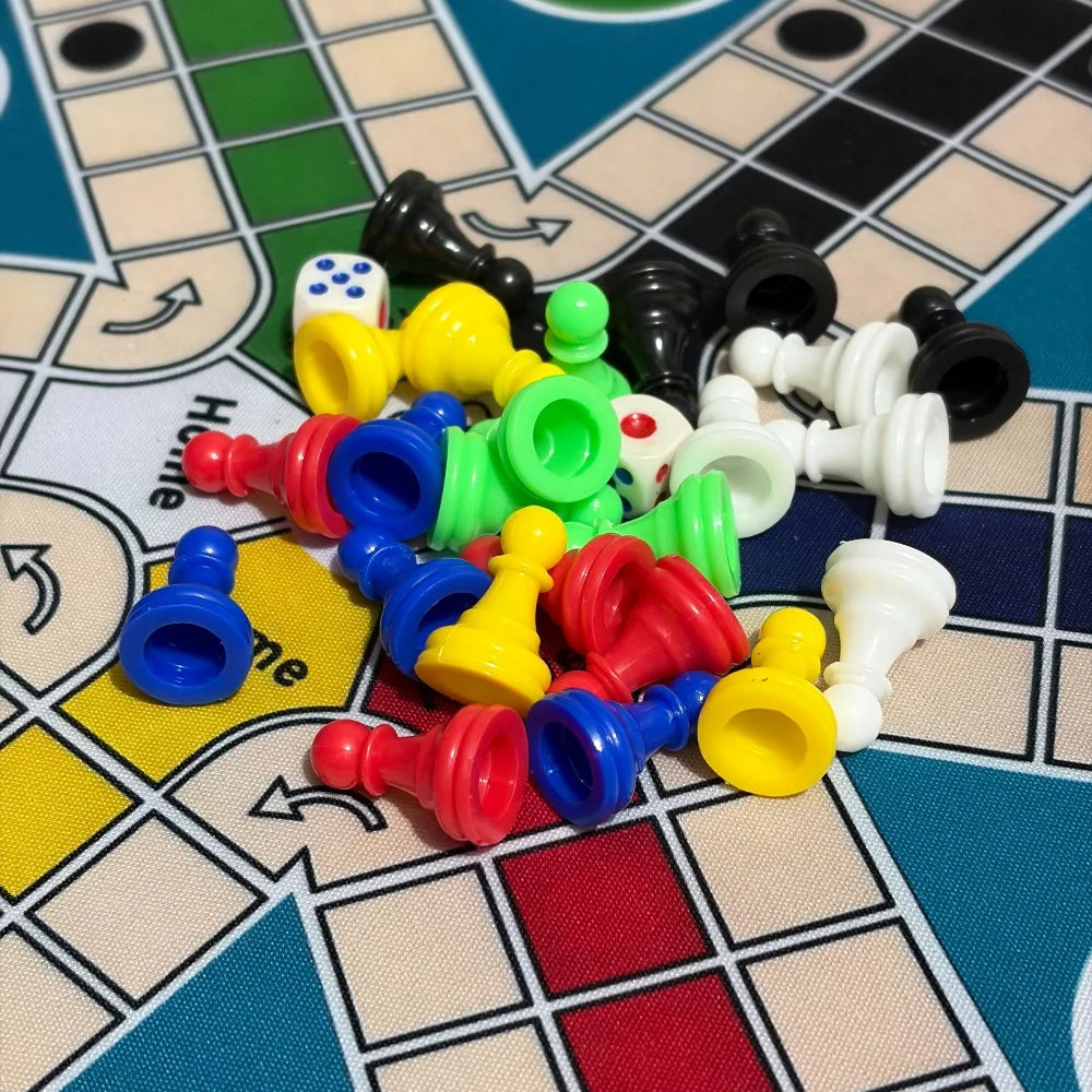 LUDO Game Board 6-Player Big Size 35CM/13.78IN - INCLUDE: 1 Circular Chess Mat, 24 Pieces in 6 Colors, 2 Dice