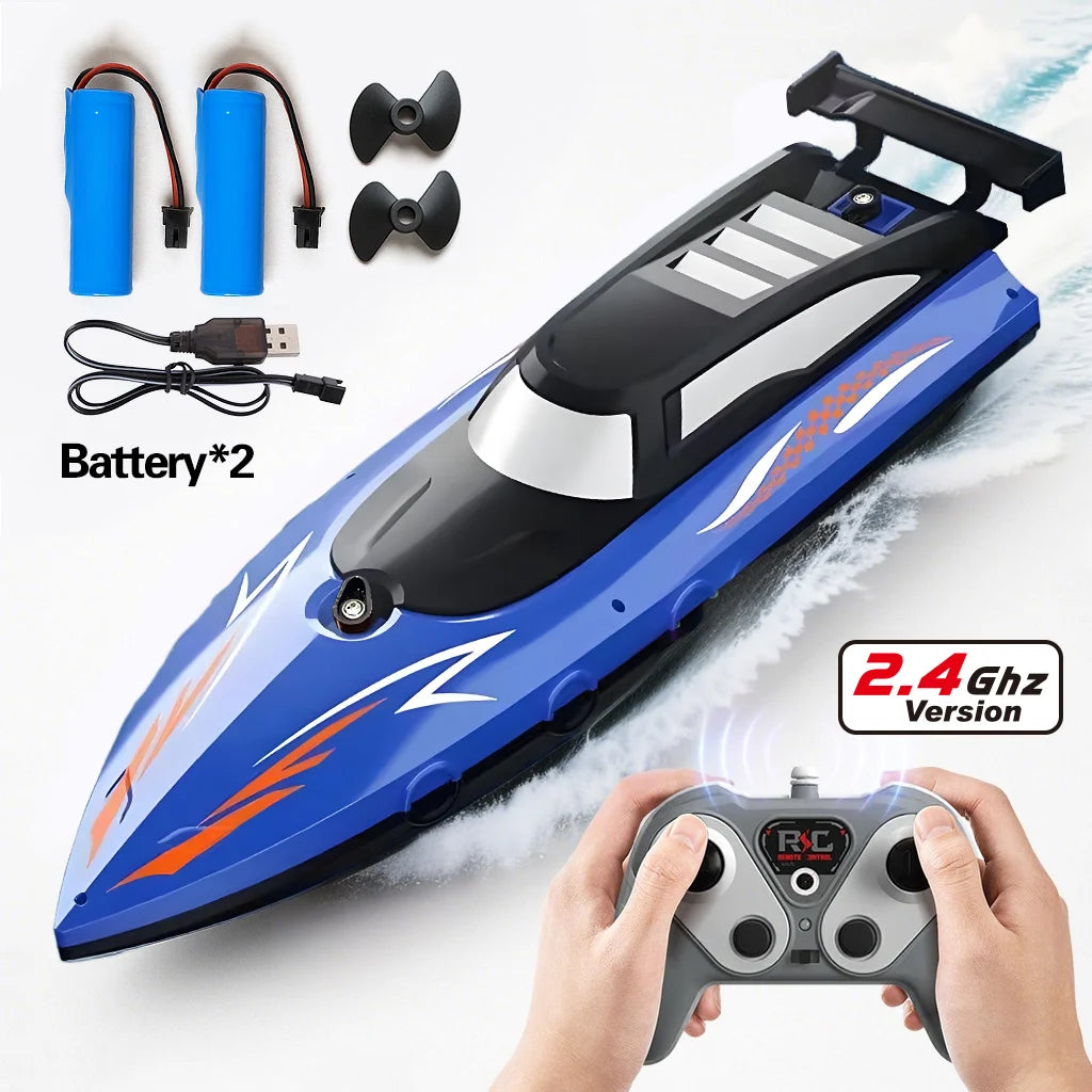 RC Remote Control Speed Boat 2.4GHz High-Speed Racing Boat Dual Propeller Waterproof Electric Toy for Kids Pool Lake Outdoor Fun