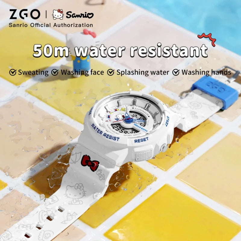 ZGO Sanrio Hello Kitty ladies' digital watch multi-functional dual-display waterproof sports watch for students gift 8573