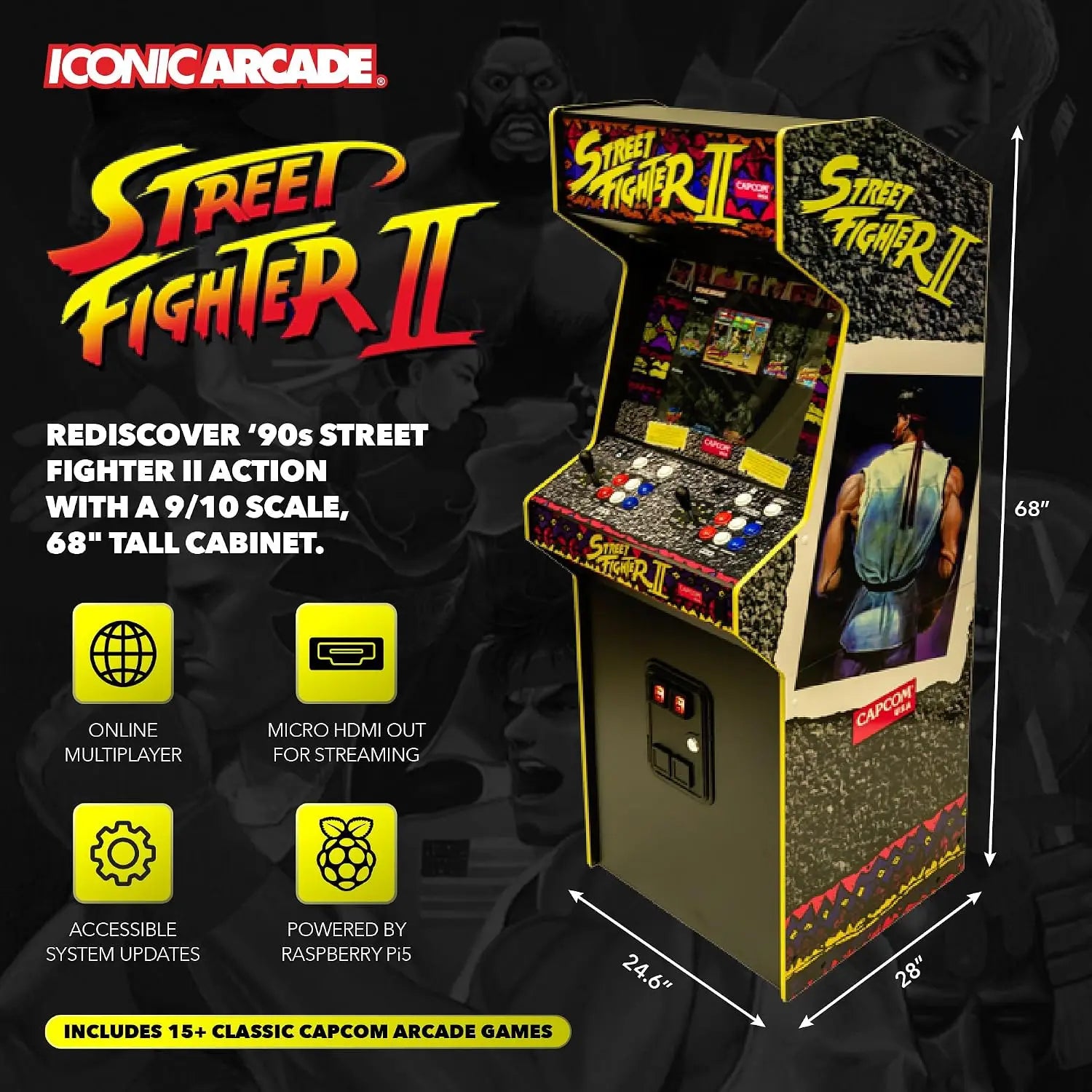 Street Fighter II: The World Warrior XT - Home Arcade Machine | 9/10-Scale Multiplayer Cabinet - 15+ Capcom Games,, Custom