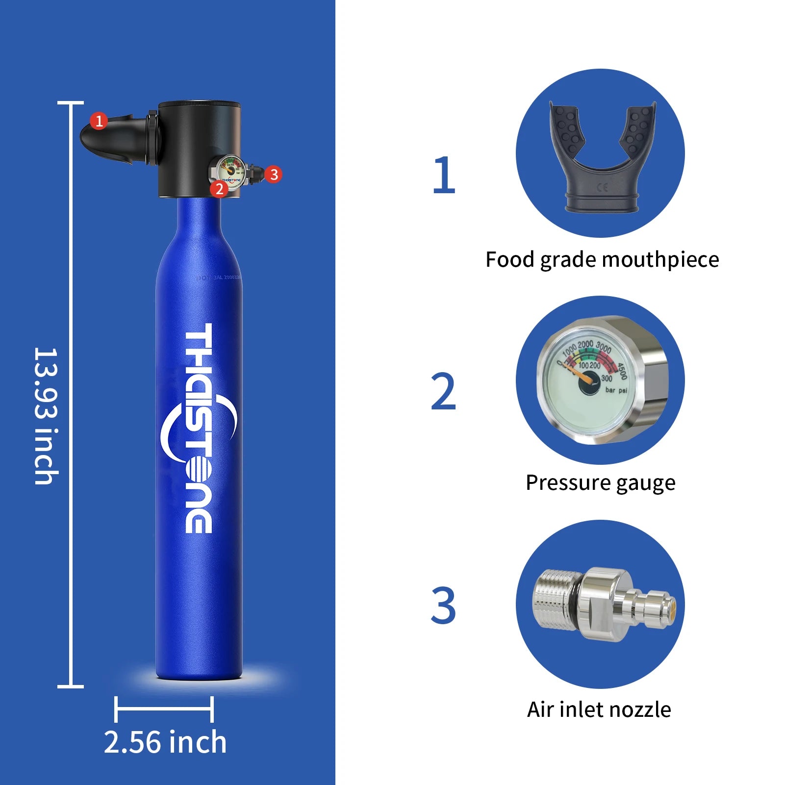 THAIITONEE-Mini Scuba Diving Tank, Underwater Swimming Swimmer, Cylinder Equipment, Dive Bottle, Oxygen, 0.5L, 5-10 Minutes