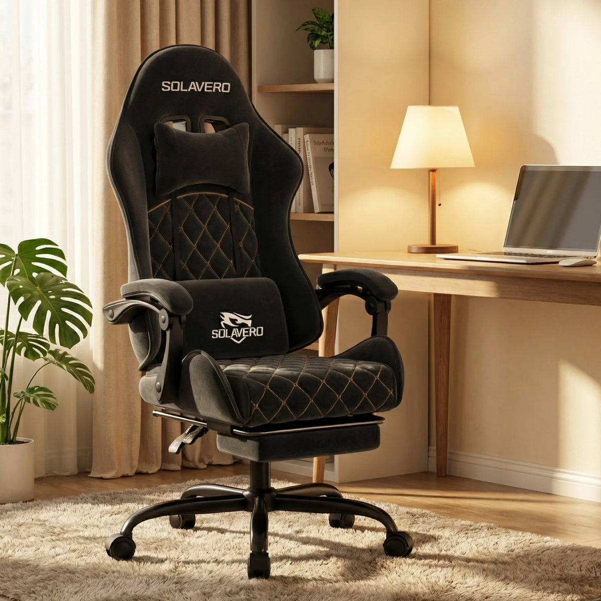 Massage Gaming Chair, Computer Office Chair with Comfy Fabric, Height Adjustable Game Chair with 360°-Swivel Seat and Headrest