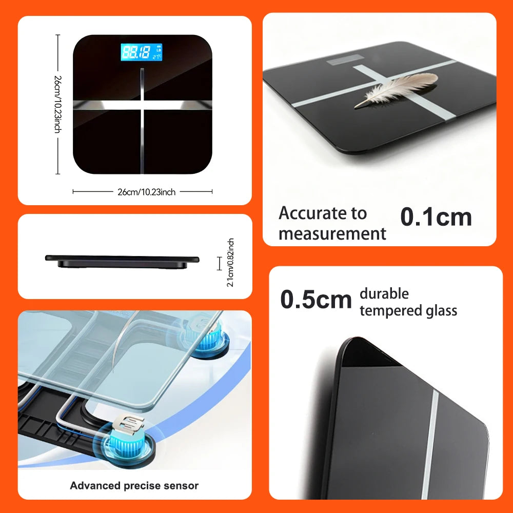 ZNLYRION Digital Bathroom Scale 180kg 396lb Electronic Body Weight Scale with LCD Display Tempered Glass Platform High Precision Sensor Household Personal Health Scale for Bathroom Gym