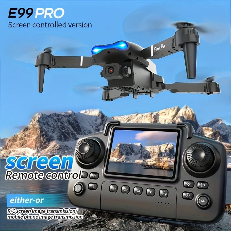 The Upgraded 2026 E99PRO MAX Drone Features Dual 8K Cameras, In-Screen Remote Control, Two Batteries, One-Key Return-to-Home, A Foldable Design, USB Charging, Wi-Fi Connectivity, and Flight Gaming Capabilities. This Drone Is