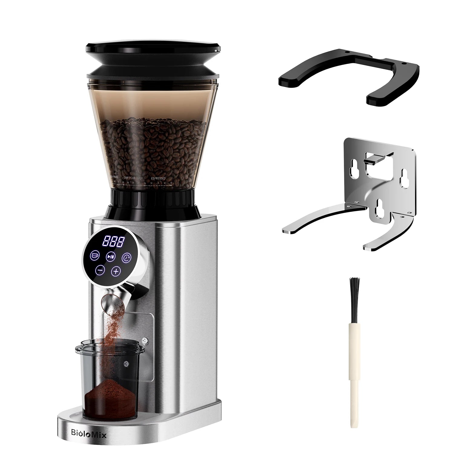 BioloMix Professional Conical Burr Grinder 48 Adjustable Settings with Removable Holder for Espresso Drip and French Press