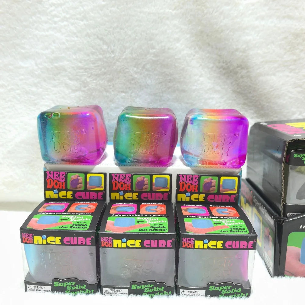 NEEDOH Rainbow Cube Squishy Fidget Toy Cube Stress Relief and Fingertip Release Toy Blind Box Sensory Stress Reliever Fidget Too