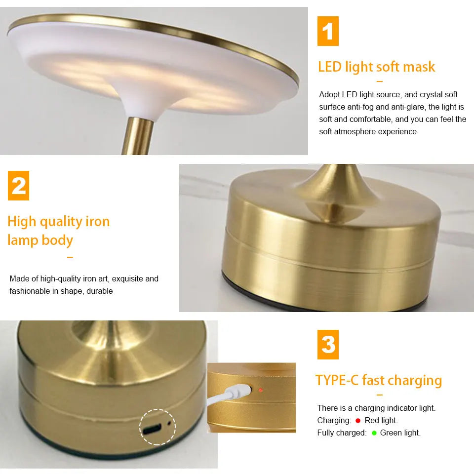 Illuminate any space with this LED touch sensor table lamp—USB rechargeable, portable, and perfect for bedrooms, restaurants, hotels, bars, and more!