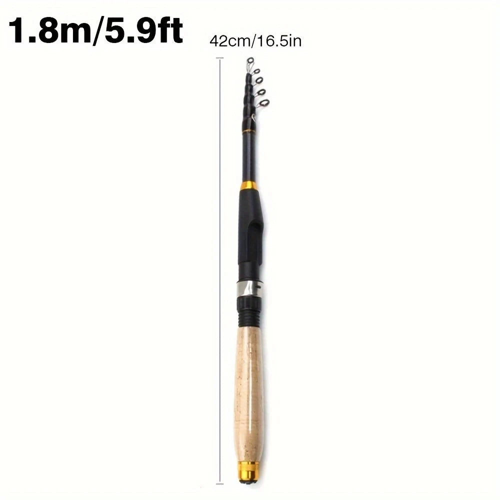 Fishing rod Portable carbon fiber telescopic with cork-like handle travel rotating rod 1.8 M /5.9FT to 3.6M /11.8 FT