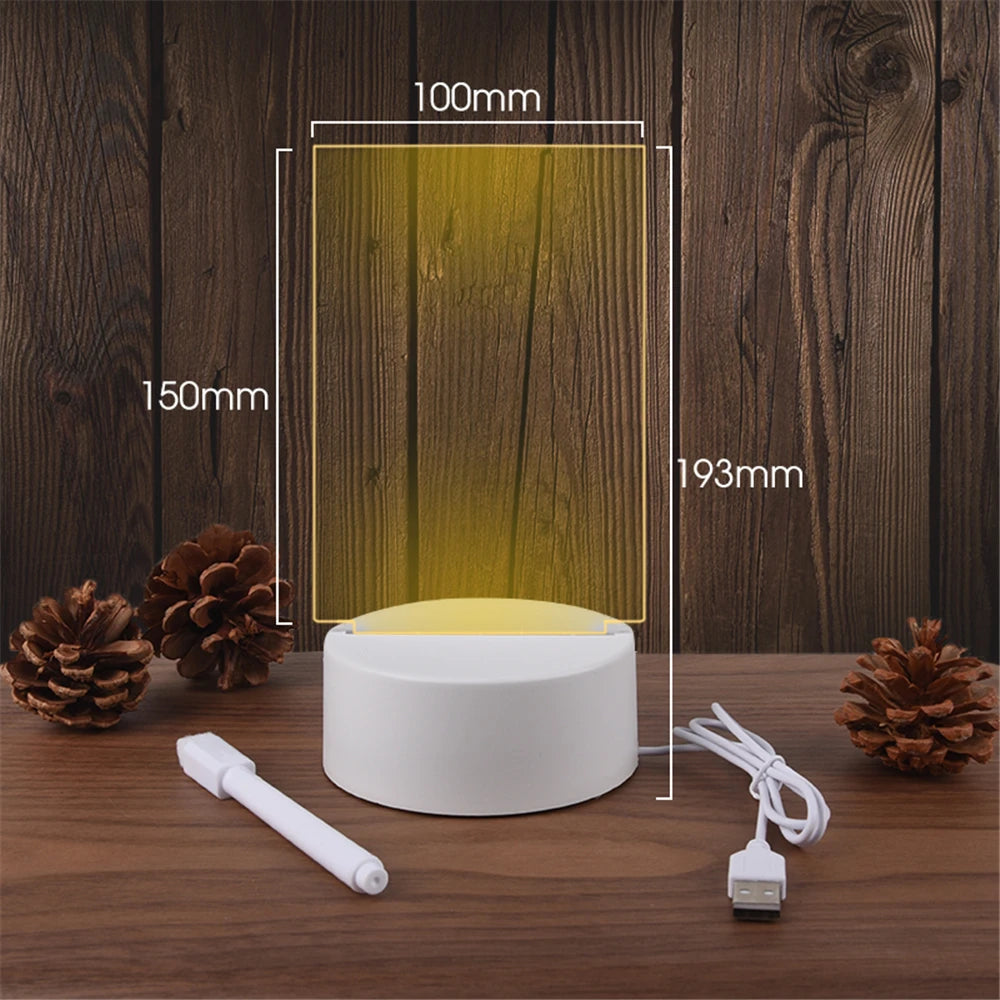 Brighten your space with this transparent LED night light—USB-powered luminous acrylic design doubles as an erasable message board and calendar, perfect for your desk or décor!