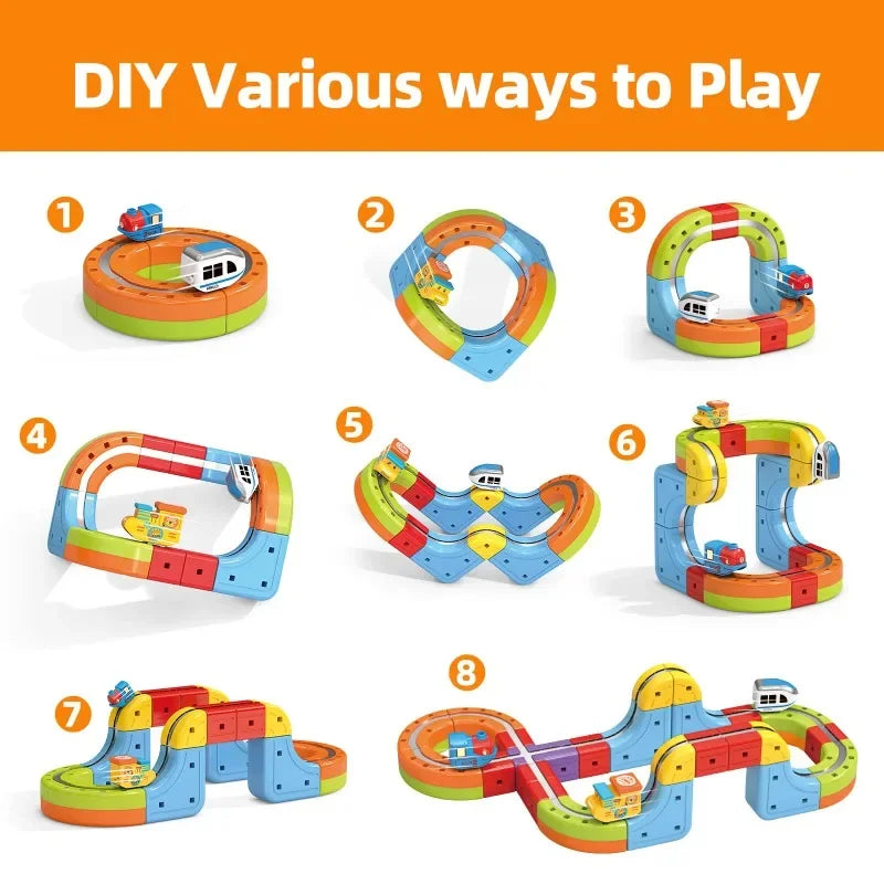 Magic Electronic Train Rail Cube Toys for Kids DIY Assembly Railway Track Car Building Block Set Educational Toy Christmas Gifts